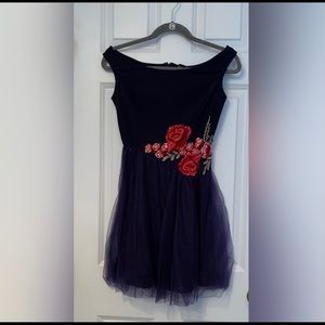 Windsor Navy Rose Applique Tulle Party Dress